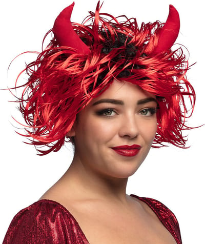 Boland - Pruik Curly devil Rood - Krullen - Kort - Vrouwen - Duivel - Halloween en Horror