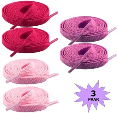 Fako Fashion - Schoenveters - Veters - Plat - 8mm - 120cm - 3 Paar - 6 Stuks - Donkerroze, Roze & Oud Roze