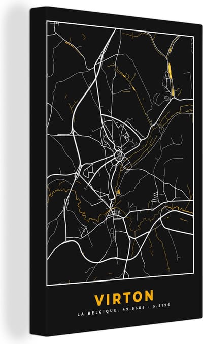Canvas Schilderij Plattegrond - Virton - Goud - Kaart - Stadskaart - 20x30 cm - Wanddecoratie