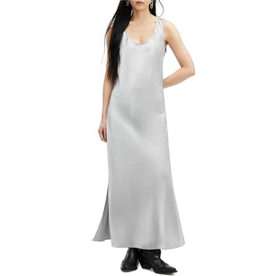 AllSaints Lisa Dress Dark Silver Maat: 10 | Maxi Jurken Outlet | Dames | Grijs