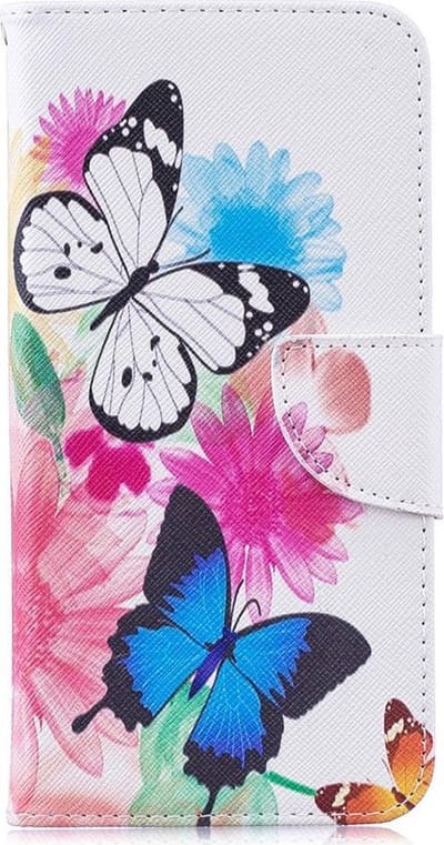 Shop4 - Geschikt voor Samsung Galaxy M20 (Power) Hoesje - Wallet Case Gekleurde Vlinders