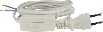 Euro voedingskabel met snoerschakelaar 2 meter - H03VVH2-F 2x0,75mm² wit voor binnen