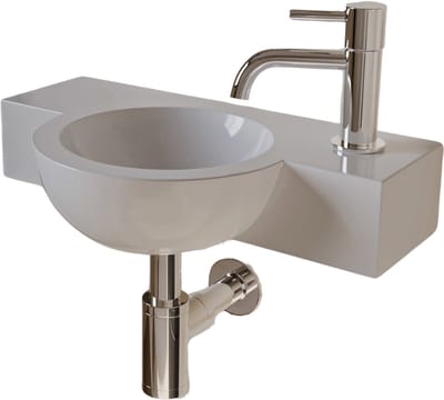 AquaVik Fonteinset Globus Keramisch Wit Kraan Rechts Chroom Kraan 40x23x8cm