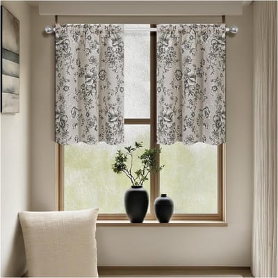 2-delige semi-transparante bedrukte korte volantgordijnen met roedeafdekking, lichtfilterende privacygordijnen voor keuken, slaapkamer, woonkamer, breedte x lengte (60x90 cm (24x35 inch))