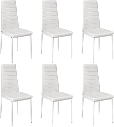 PIPIPOXER-Eetkamerstoelen - Set Van 6 - Eettafelstoel - Keukenstoel -Stoel-PU Leer - Metalen Poten -Wit