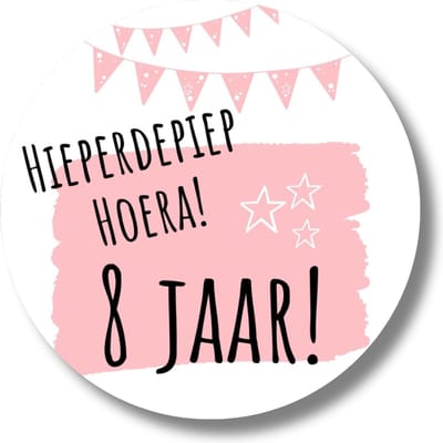 Stickers Trakteren 8 Jaar Verjaardag | Roze Traktatiestickers | Uitdelen | 20 Stuks