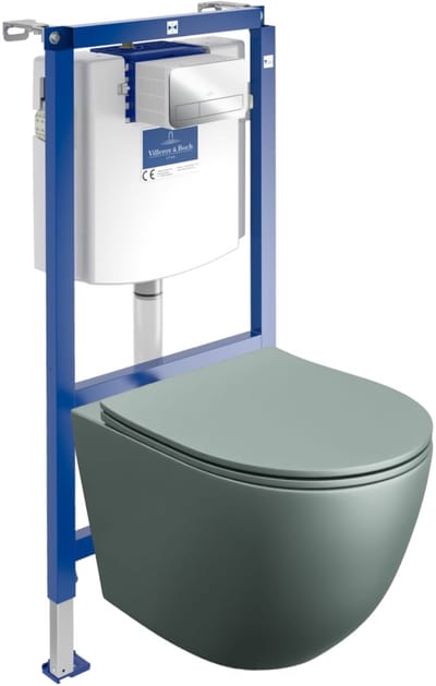 Villeroy&Boch Inbouwreservoir Complete Toiletset ViConnect H112 - Inbouw WC Hangtoilet Wandcloset SINTO GREY - Bedieningsplaat Chroom - Voorwandelement voor toilet - Installatiesysteem