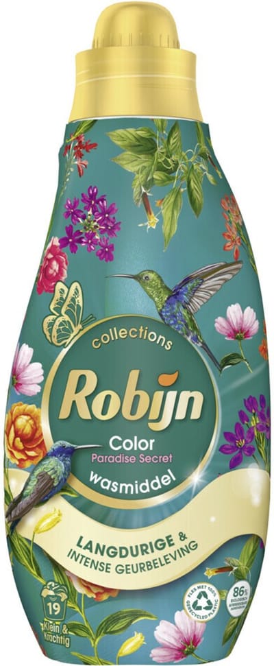 Robijn - Klein & Krachtig Wasmiddel Color Paradise Secret 19 Wasbeurten - 8 x 665 ml - Voordeelverpakking