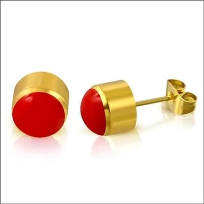 Aramat Jewels | Oorbellen | Rode Emaille Oorbellen met Goudkleurige Staal 4mm | | | | | | Kinderen, Volwassenen | Verkleurd niet
