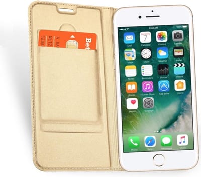 Hoesje geschikt voor Apple iPhone 7 Plus - Kunstlederen Wallet Hoesje Goud - 360 Graden Beschermend Telefoonhoesje
