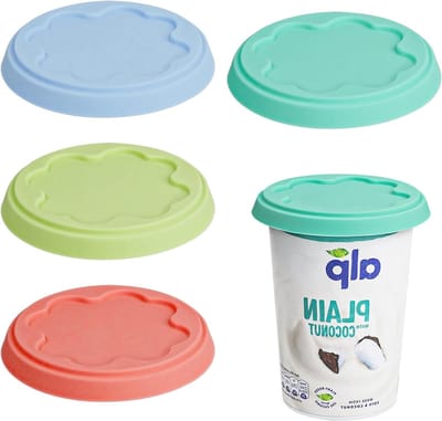 Herbruikbare siliconen deksels voor yoghurtbekers - Set van 4 - Geschikt voor 450g en 500g - Versheid en gemak