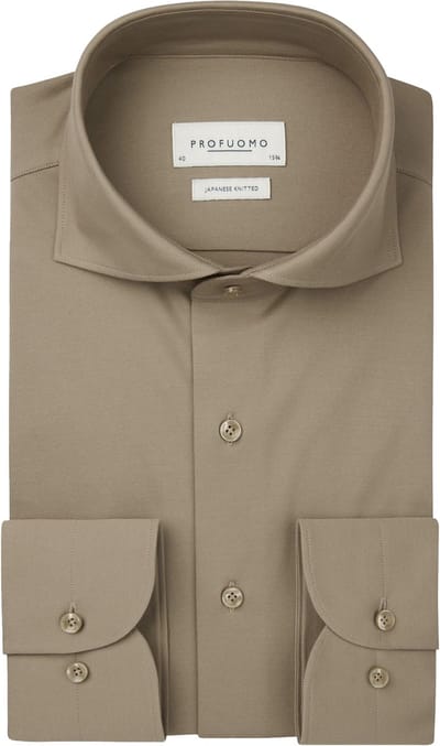 Profuomo slim fit heren overhemd - jersey - beige - Strijkvrij - Boordmaat: 39