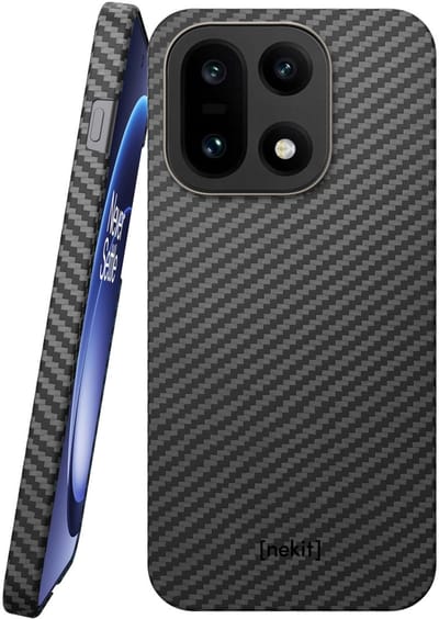 NEKIT Fiber Hoesje Geschikt voor OnePlus 15 - Compatibel met MagSafe en Qi2 - High-Tech Kevlar - Back Cover Ultra Dun - Grijs/Zwart