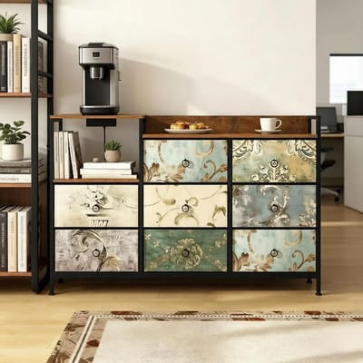 MODFU - Ladenkast - 8 Stoffen Laden En Oplaadfunctie - Industrieel - Voor Woonkamer Of Hal - Metaal En Hout - Veelkleurig - 132 x 88 x 29 cm