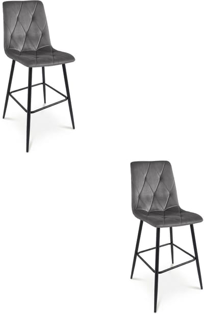 Set van 2 barkrukken LIBRA - Donkergrijs fluweel - Zwarte metalen poten - Modern design