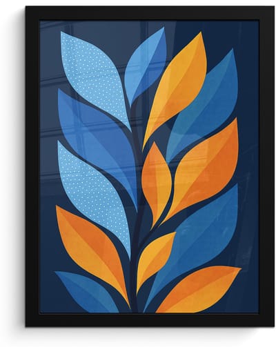 Poster in lijst - Fotolijst 30x40 cm - Posters - Abstract - Bladeren - Blauw - Posterlijst zwart - Decoratie - Wanddecoratie woonkamer - Muurdecoratie slaapkamer