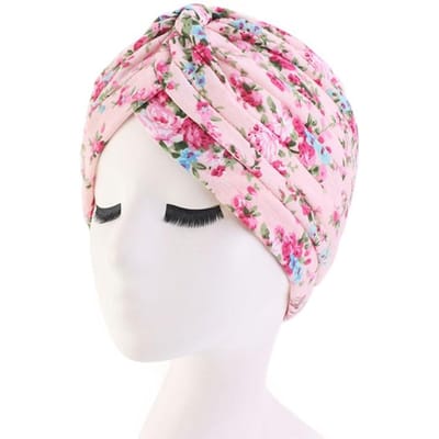 Nieuwe Vrouwen Zachte Bloemenprint Katoen Vrouwen Tulbandhoeden Mode Banadans Kanker Hoofdband Chemo Muts Hoofdwikkel Haaraccessoires Size fits all pink