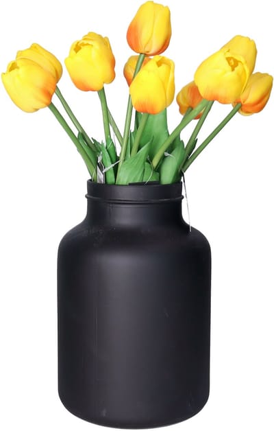 Countryfield Kunstbloemen bos Tulp Tulipa - 7x - 44 cm - geel/fuchsia - Real Touch - kunst zijdebloemen