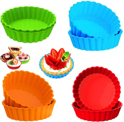 Dailygoods- Taartvorm 8 Stuks - Siliconen Tartelettevorm - Herbruikbare Quichevorm - Anti-aanbaklaag - Voor Cupcakes/Muffins/Brood - Klein formaat - Bakvorm