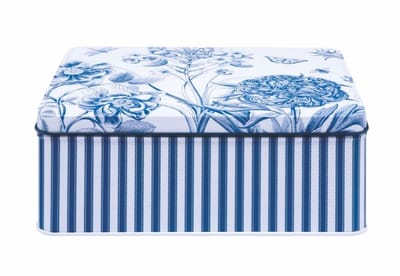 Sanderson - Bewaarblik Etchings & Roses - Blauw/Wit - Blik - Rechthoek - 19,5 x 15,4 x 7,5 cm