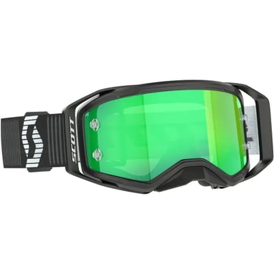 Merkloze crossbril, zwart met reflecterende groene en heldere lens