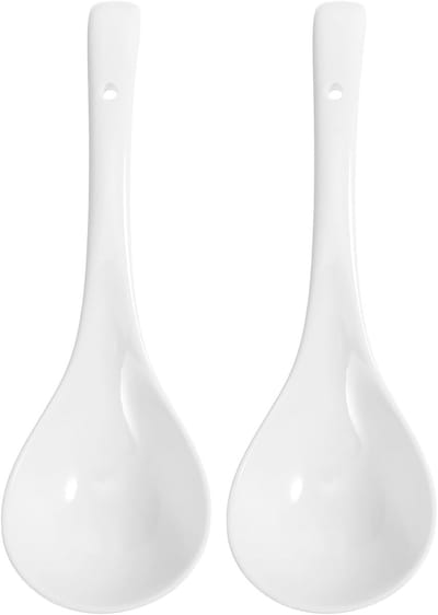 Set van 2 Grote Keramische Soepscheppen - Porseleinen Lepels voor Soep, Rijst en Keukenaccessoires