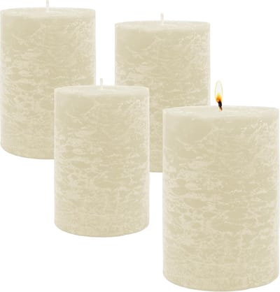 Set van 4 Rustieke Stompkaarsen 10x7 cm Champagne Ongeparfumeerd Lange Brandduur