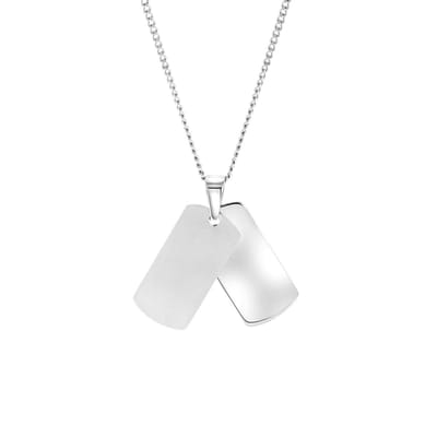 Lucardi Heren Ketting met hanger 2platen - Staal - Ketting - Vaderdag Cadeautje - 65 cm - Zilverkleurig