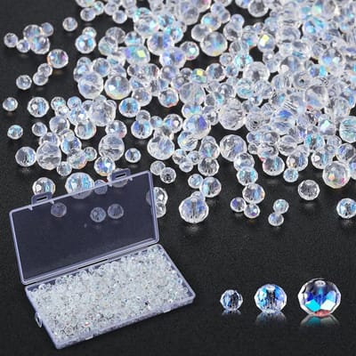 1000 Stuks Kristallen Glazen Ronde Kralen Set, Facet Gezaagd, Transparant, 4/6/8mm Kralen voor Sieraden maken