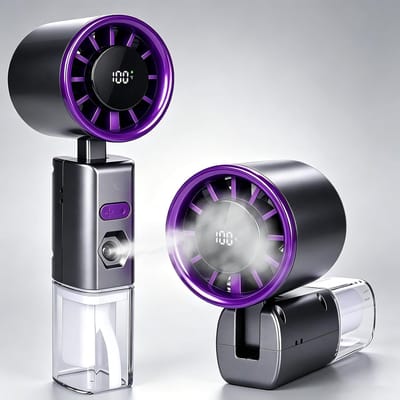 VHV - Handventilator - Mini ventilator - Draagbare ventilator - Met watervernevelaar - 5 snelheden - Oplaadbaar - Voor op reis, kantoor en vakantie - Grijs