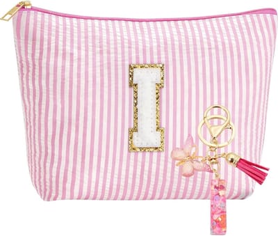 Persoonlijke Make-up Tas met Sleutelhanger en Initialen, Perfecte Cadeaus voor Moeders, Vriendinnen en Zussen, Roze, Uniek en Handig