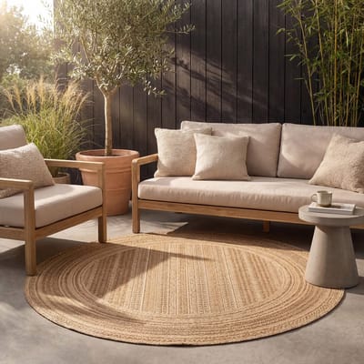 FRAAI Rond jute buitenkleed - Mavi Stripes Creme/Bruin - Ø 100cm