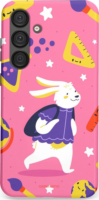 Casetastic hoesje geschikt voor Samsung Galaxy S25 Plus - Dubbellaagse bescherming - Slimme konijnensprongen - Fashion Case - Koraal Geel Roze