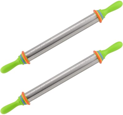 Dailygoods- Deegroller Verstelbaar 35cm - Ergonomische Handgrepen - Afstandhouders - Nauwkeurige Schalen - Ideaal voor Pizza en Taart - Deegrol
