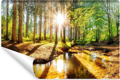 Fotobehang 3D Effect - Zelfklevend Behang Bos - Interieur Decoratie - Realistisch Bospatroon - 104cm x 70.5cm - Natuurkleuren