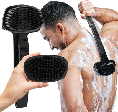 Siliconen Bad- en Douchebodyscrubber met Uitschuifbare Handgreep