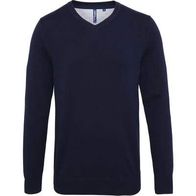 Asquith & Fox Herenkatoenrijke V-hals trui (Franse marine)