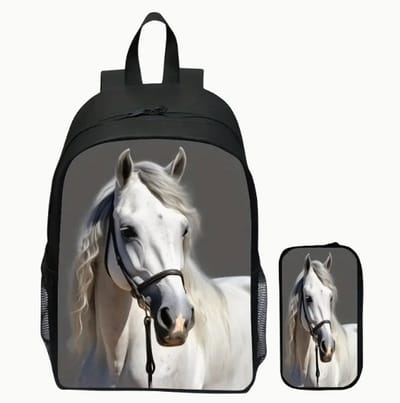 Rugzak dames | Wit Paard Rugzak | Paardenpatroon Rugtas | Rugzak meisje | Mooie Rugzakken met een Paard | Paarden Etui | Wit Paard Rugzak Pakket | 15 liter