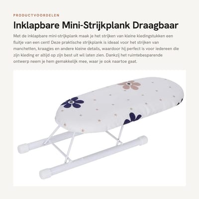 Dailygoods- Strijkplank Inklapbaar - Draagbaar - Katoenen Hoes - Antislip - Multifunctioneel - Afmetingen 25 x 10 x 8 cm - Tafelstrijkplank