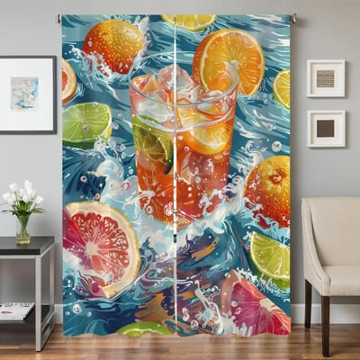 Raam Huis Interieur Keukengordijnen voor Woonkamer 2 Stuks Verduisterende Gordijnen Deurgordijn Fruit Scheidingswand Slaapkamer Decoratie W50xH70cmx2pcs-CL orange