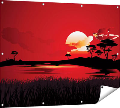 Gards Tuinposter Rode Zonsondergang in de Savanne - Abstract - 120x90 cm - Tuindoek - Tuindecoratie - Wanddecoratie buiten - Tuinschilderij