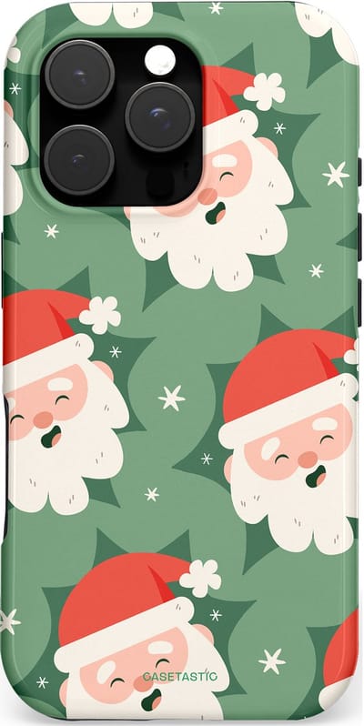 Casetastic hoesje geschikt voor Apple iPhone 16 Pro - MagSafe - Dubbellaagse bescherming - Vrolijke Kerstmannen in de Sneeuw - Fashion Case - Saliegroen Wit Perzik Crème