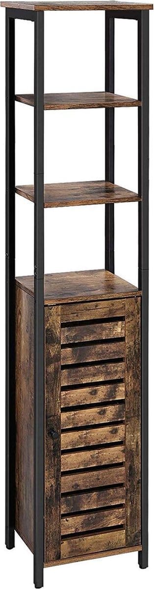 Opbergkast - Staande Kast - Industrieel - Smalle Badkamer Kast - 3 Open Planken - 37 x 30 x 167 cm - Rustiek Bruin