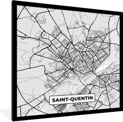 Fotolijst incl. Poster - Kaart - Frankrijk - Stadskaart - Plattegrond - Saint-Quentin - 40x40 cm - Posterlijst