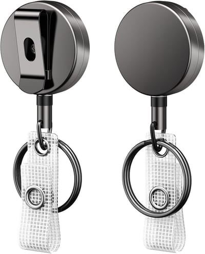 Set van 2 stevige metalen retractable badge reels voor badgehouder en sleutelhanger, met roestvrijstalen veer en 60 cm nylon koord met clipsysteem