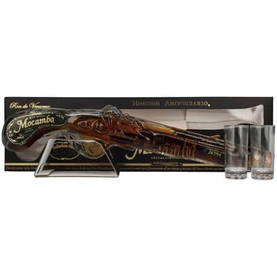 Mocambo Rum Mocambo Ron Añejo 10 Years Solera Limitada Edición Anniversario Buccaneer Pistol 40% Vol. 0,2l in geschenkverpakking met 2 Shotgläsern