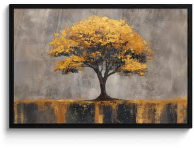 Poster in lijst - Fotolijst 90x60 cm - Posters - Boom - Bladeren - Goud - Abstract - Posterlijst zwart - Decoratie - Wanddecoratie woonkamer - Muurdecoratie slaapkamer