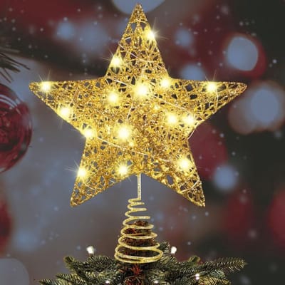 Allecto - Kerstboompiek ster - Led kerstboomtopper - Goud - Glitter