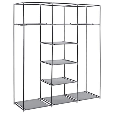 vidaXL - Kledingkast - met - vakken - en - stangen - 150x45x175 - cm - stof - grijs