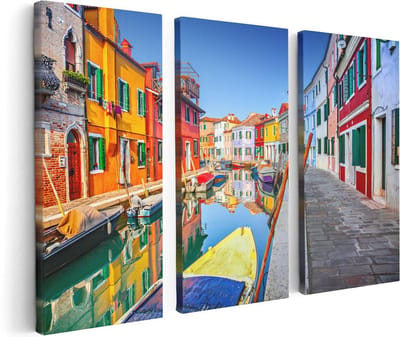 Artaza Canvas Schilderij Drieluik Kleurrijke Huisjes aan het Water in Venetië - 120x80 - Foto Op Canvas - Canvas Print